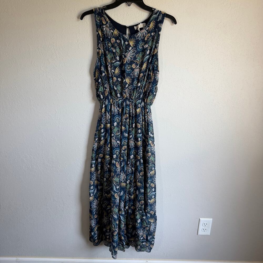 Lara Guidotti Silk Blend Flowy Floral Print Tiered Sleeveless Midi Dress Women M